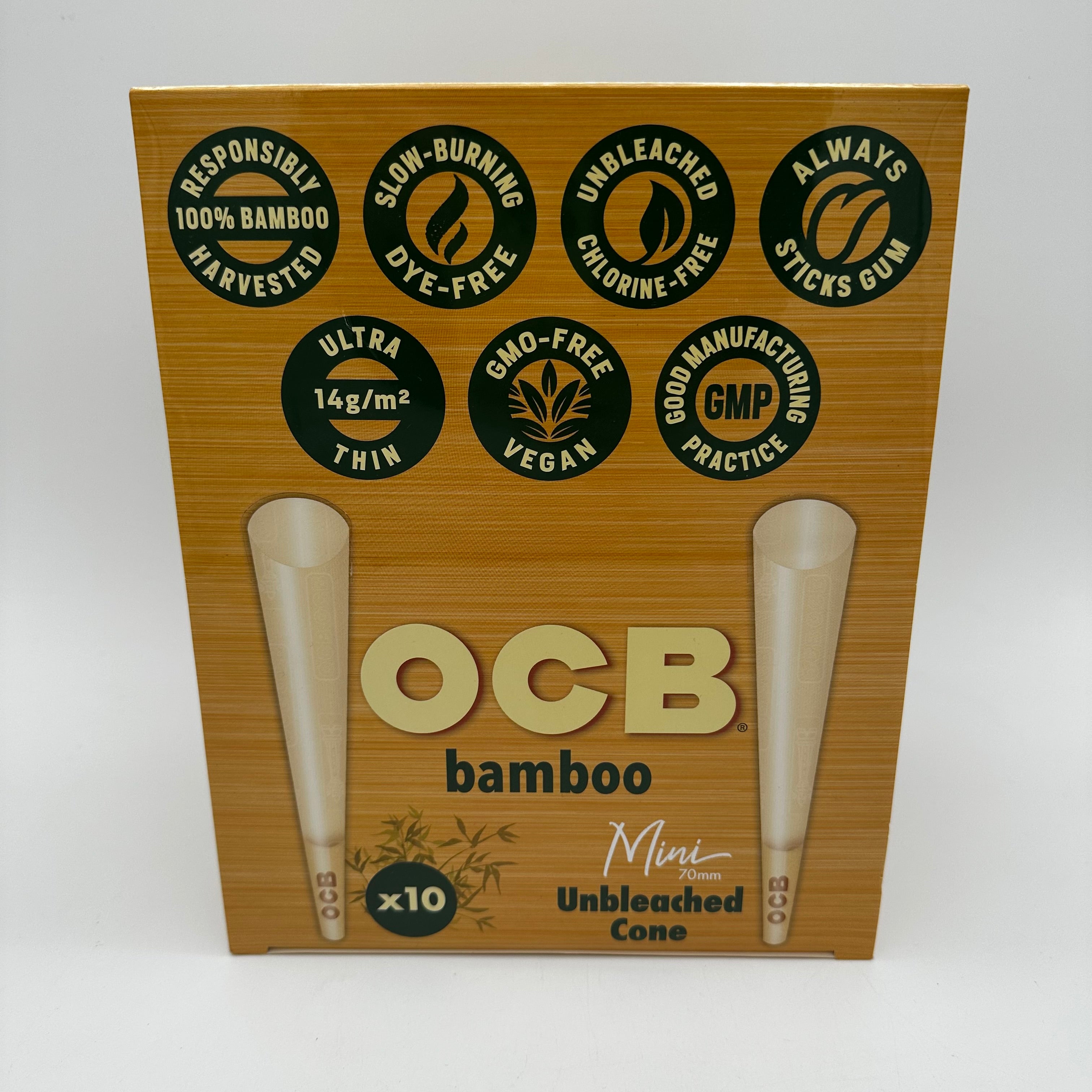 OCB Bamboo mini 70mm unbleached cone x10