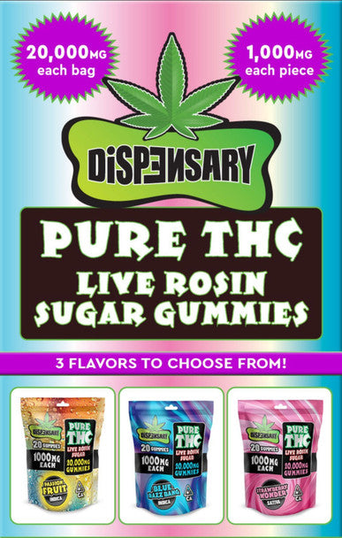 PURE THCA LIVE ROSIN SUGAR GUMMIES (20,000MG PER BAG/1,000MG PER GUMMY)
