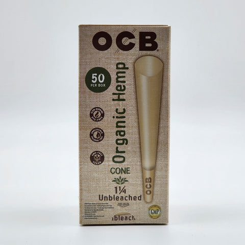 OCB organic hemp cone 1 1/4 unbleached tower cone x50