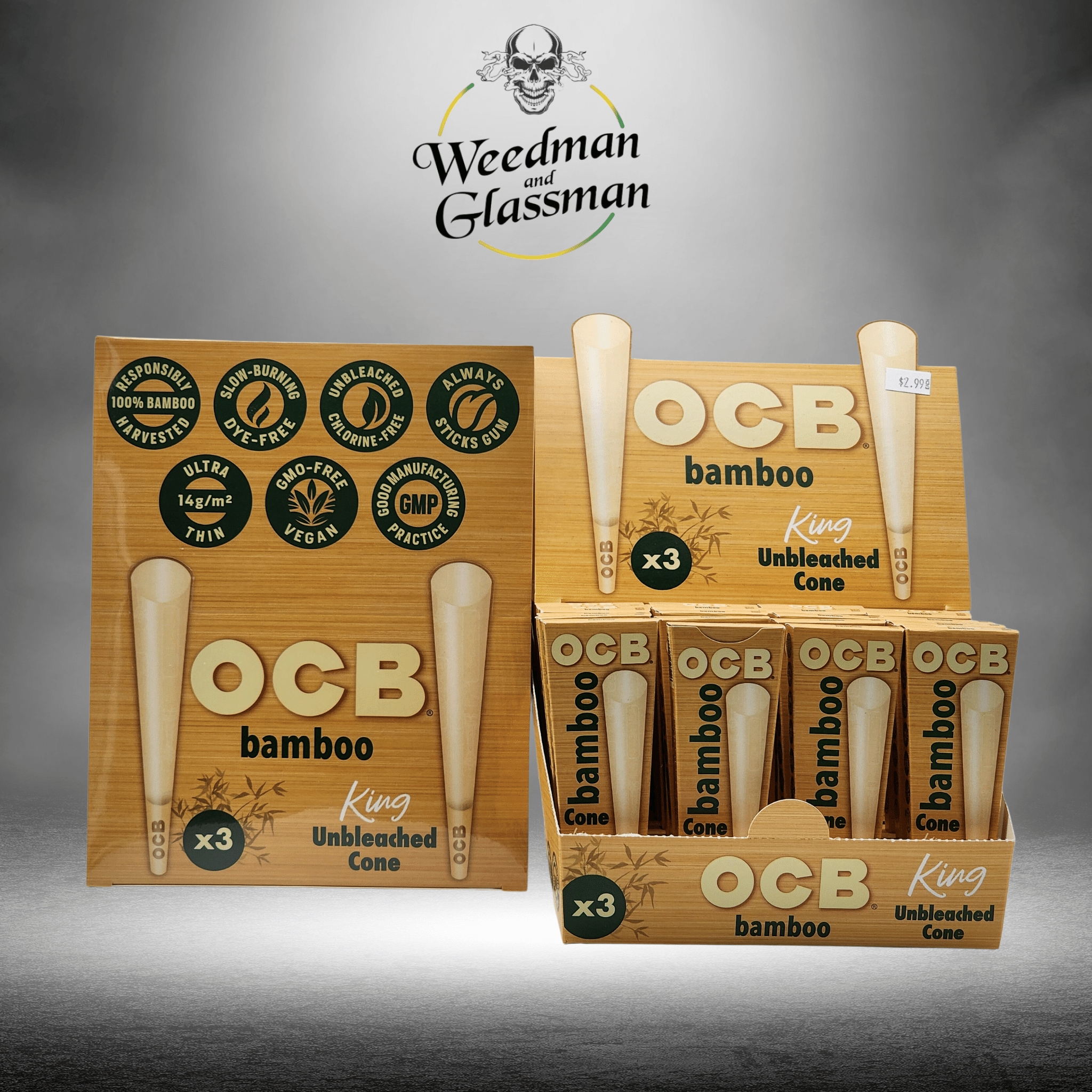 OCB Bamboo unbleached king cone x3