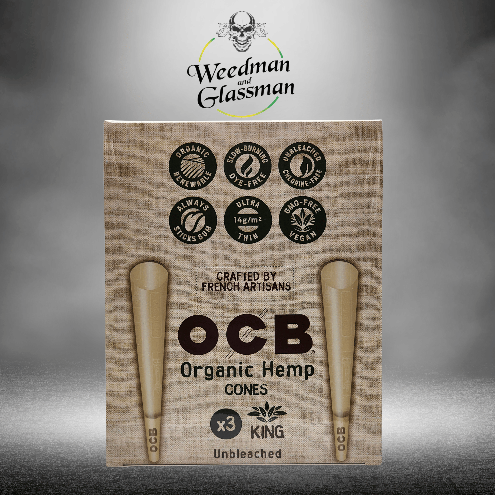 OCB organic hemp unbleached cones king x3